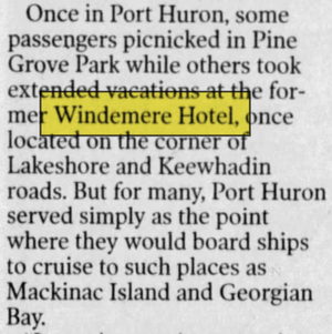 Gratiot Inn (Windemere Hotel) - Jun 2001 Article On Windemere